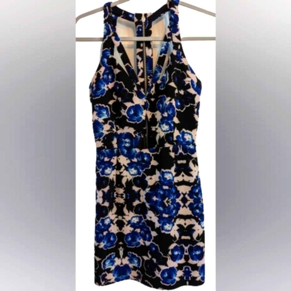 EUC NBD X Naven blue white floral cut out racerback v neck zip back mini dress